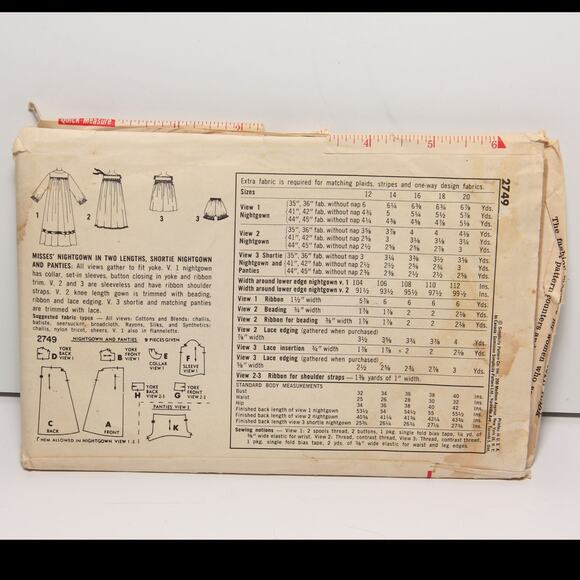 Vintage 50s Nightgown 3 lengths and Panties Simplicity Pattern 2749 Size 12 CUT - Picture 2 of 3
